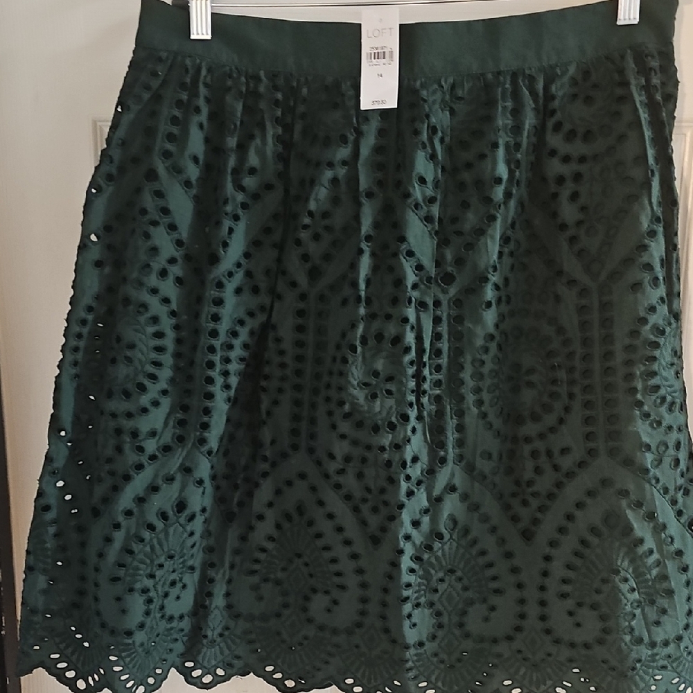 LOFT Forest Green Eyelet A-Line Skirt